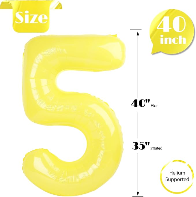 Yellow Number 5 Balloon 40 Inch, 5th Birthday Party Decorations Men Women | - Image 5