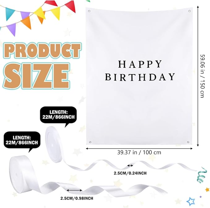 Oudain 60x78 Inch Happy Birthday Burlap Banner, Fabric Party Decorations - Image 2