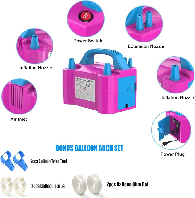 LANGXUN Portable High Power Electric Balloon Pump, Two Nozzle 110V 600W Air - Image 3
