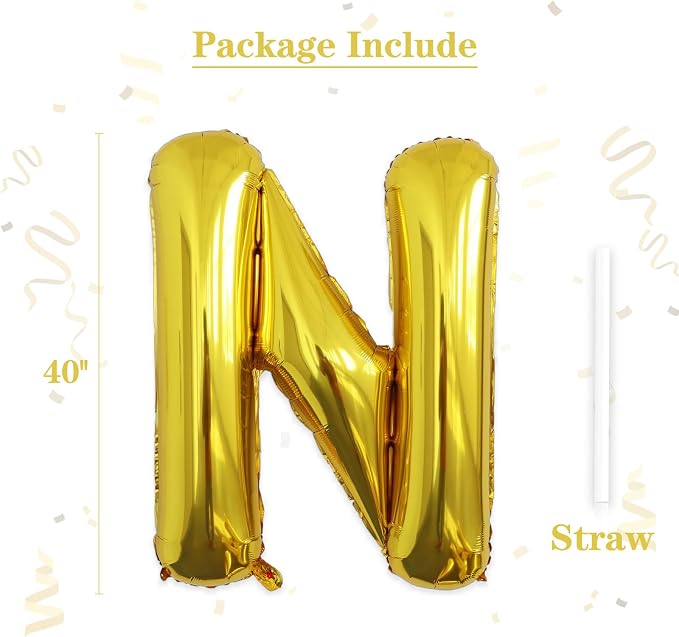 VHUWE 40 inch Gold Letter N Balloon, Big Size Alphabet Foil Mylar Helium - Image 2