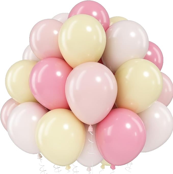 Pink and Yellow Balloons, 12 Inch Pastel Baby Light Pink Yellow Sand White by Jobkoo