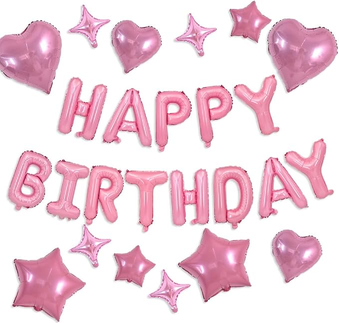 TONIFUL 35Pcs Pink Birthday Decorations Kit 16 Inch Happy Birthday Balloon | 16 by TONIFUL