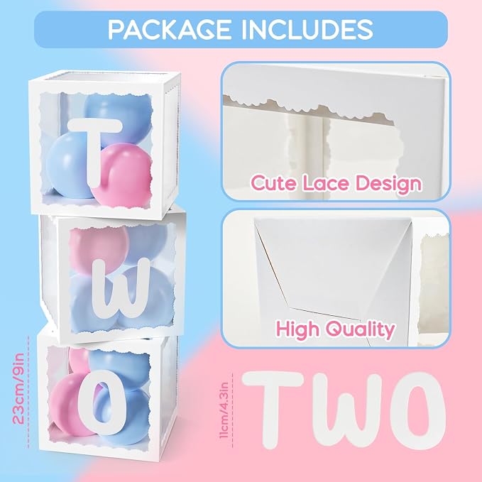 Two Birthday Decorations For Boy Girl, Baby Clear Blocks Party Decor - Image 2