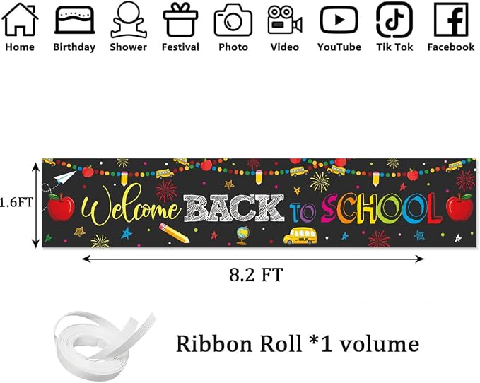 Welcome Back to School Decorations Banner Backdrop | Black First Day of School - Image 3
