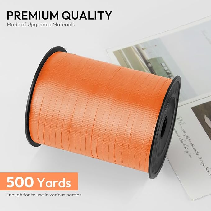 Orange Crimped Curling Ribbon, 1/5" Wide x 500 Yards Christmas Curling Ribbons - Image 2