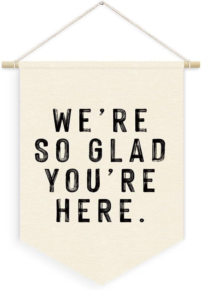 Welcome Sign We're So Glad You're Here Linen Canvas Banner, Teacher Must Haves by Unknown