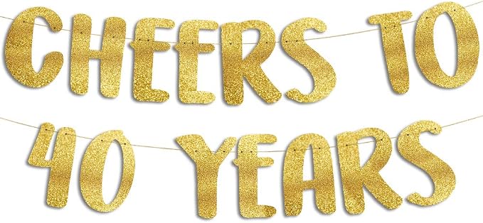 Pre-Strung Cheers to 40 Years Gold Glitter Banner by SterlingJamesCo