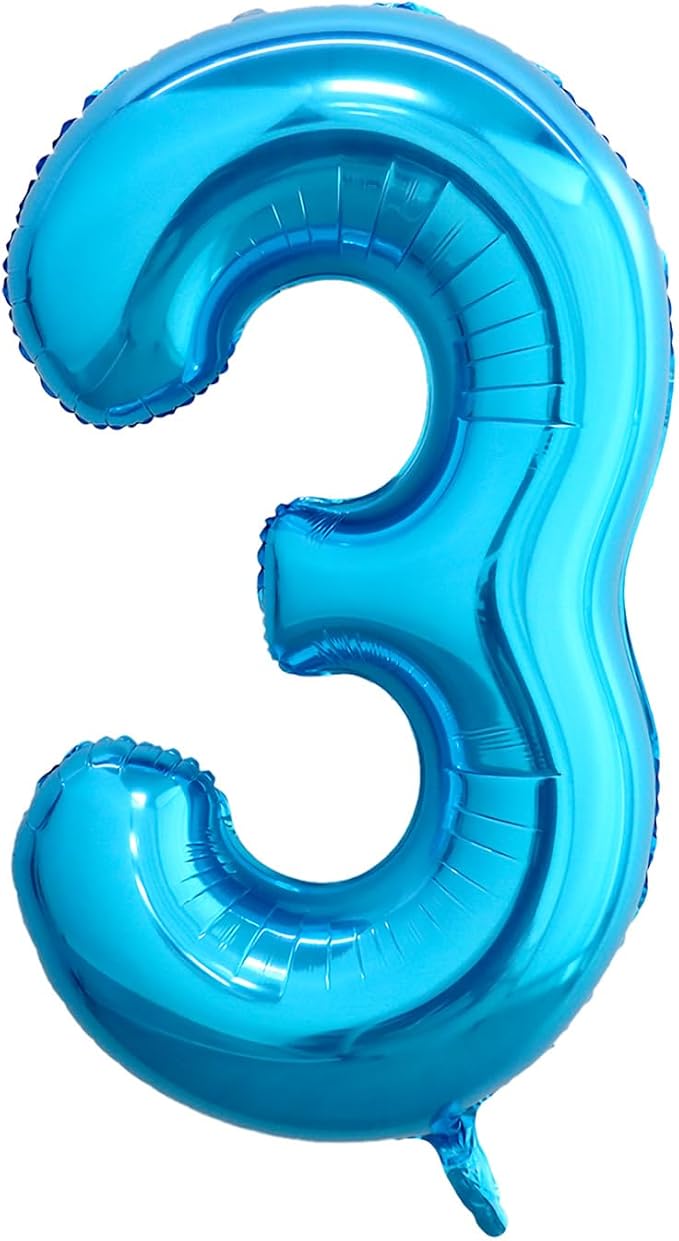 40 Inch Blue Number 3 Balloon, Giant Number Balloons, Birthday Decorations | by Unknown