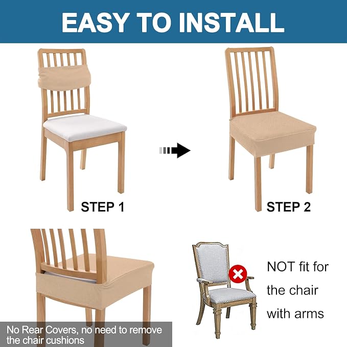 Smiry Waterproof Seat Covers for Dining Room Chairs, No Rear Covers | Stretch - Image 5
