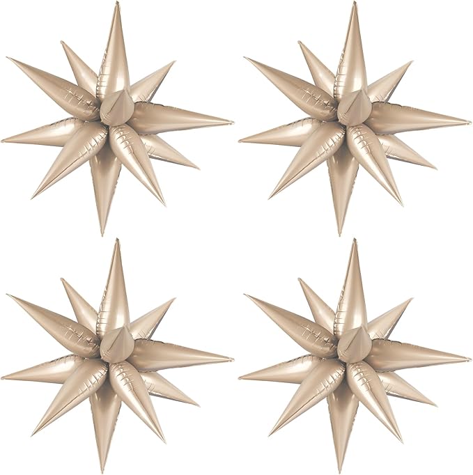 60 PCS Caramel Star Balloons, 12 Point cone Explosion Star Foil Balloons by Moukiween