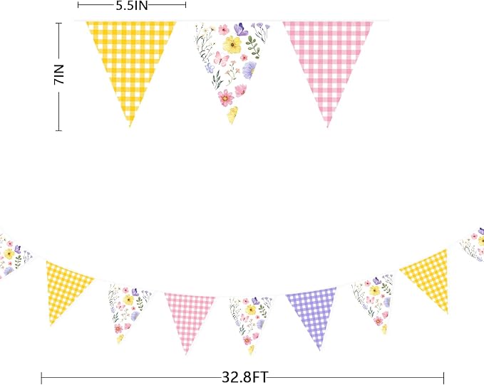 32Ft Wildflower Party Decorations Pink Purple Yellow Gingham Plaid Flowers - Image 3