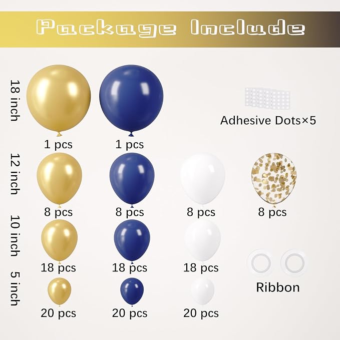 Voircoloria 148pcs Navy and Gold Balloons Arch Kit, 18 12 10 5 Inch | - Image 2