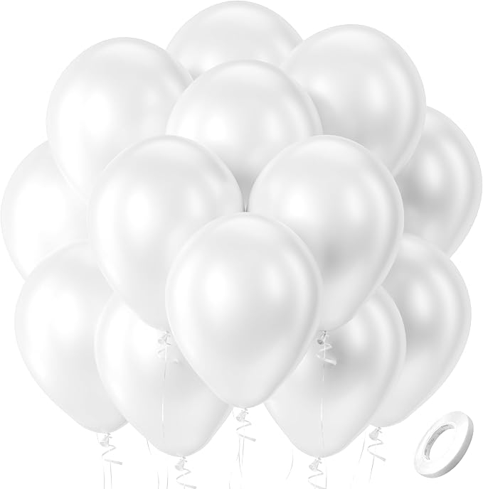 Bezente Pearl White Balloons Latex Party Balloons 100 Pack 12 inch | by Bezente