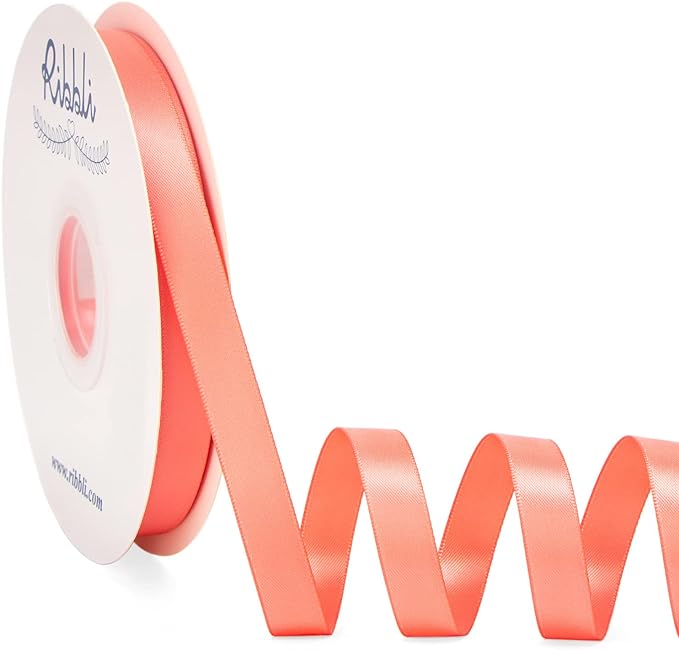 Ribbli Light Coral Satin Ribbon Double Faced Satin 1/2 inch x Continuous 50 by Ribbli