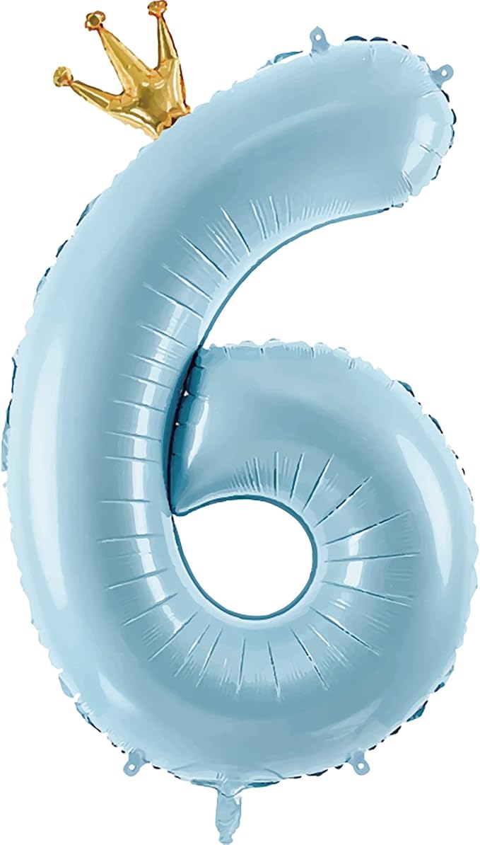 Number 6 Foil Balloon with Crown, 40-Inch Light Blue | Light blue number 6 foil by GifloonOfficial