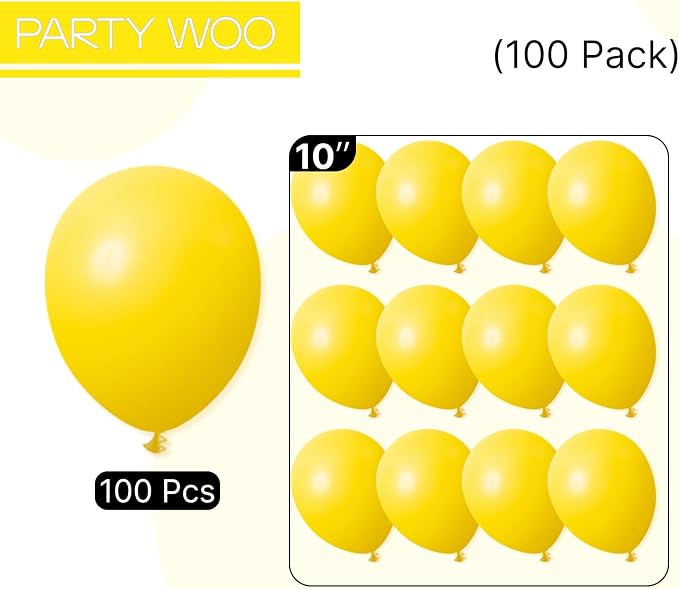 PartyWoo Yellow Balloons 100 pcs 10 Inch Matte Yellow Latex Helium Balloons - Image 6