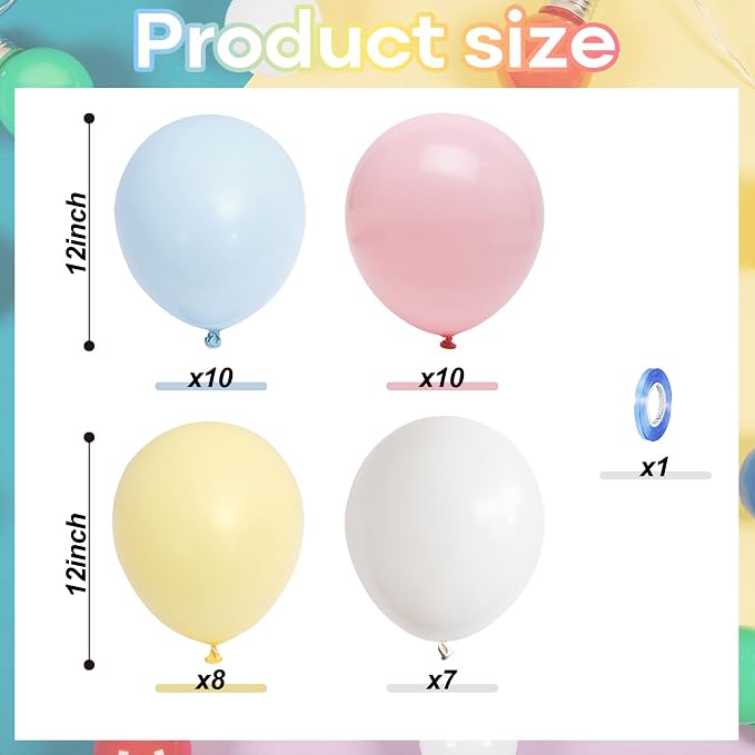 Pastel Balloons, 12 Inch 35PCS Light Pink Blue Yellow White Latex Balloon - Image 2