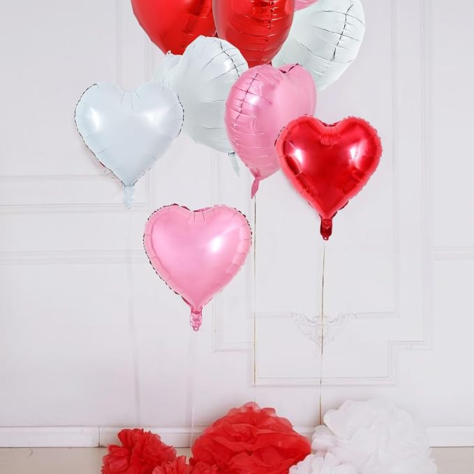 TONIFUL 30 Pcs 18 Inch Red Pink White Heart Shape Foil Mylar Balloons | Helium - Image 4