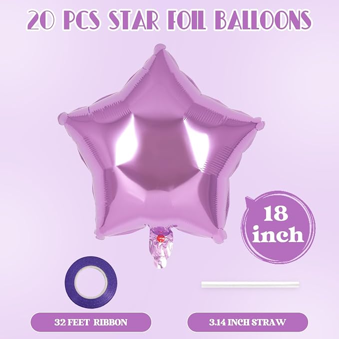 20 Pcs Star Balloons, 18 Inch Purple Star Foil Balloons, Stars Shaped Balloon - Image 2