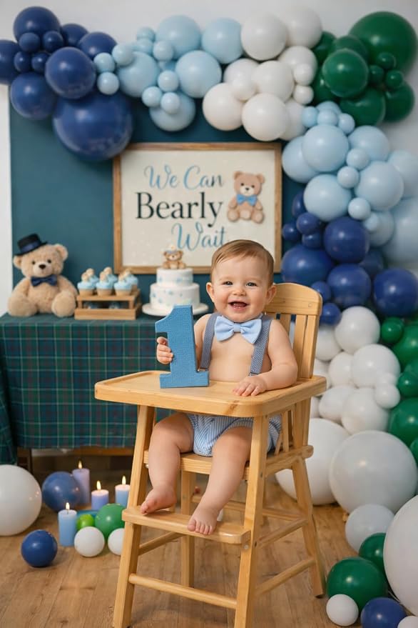 Boys Bear Gentleman Navy Green Balloon Arch Garland Kit - Image 2
