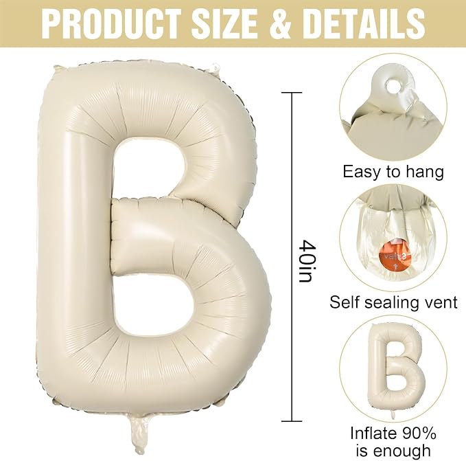 40 Inch Beige BRIDE Balloons, Cream White Sand Foil Letter Banner Sign - Image 2