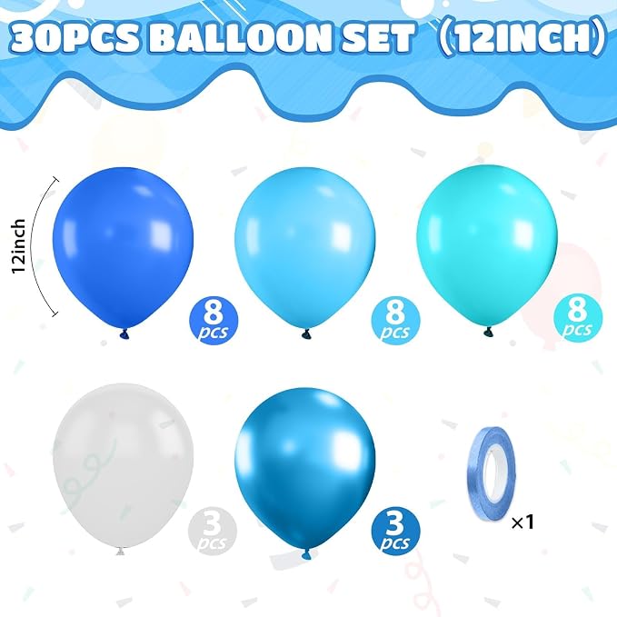 Ocean Balloons, 12 Inch Dark Light Blue Teal Clear Pearl Transparent Metallic - Image 2