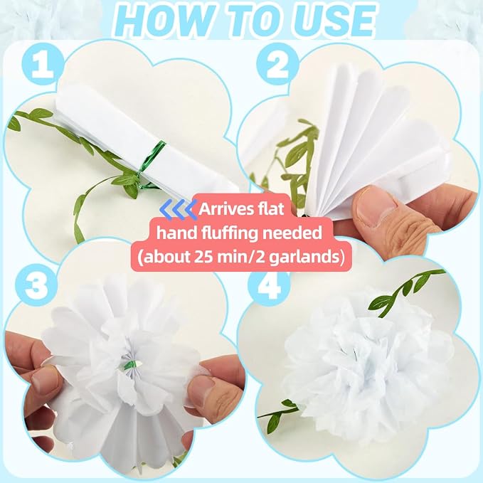 White Tissue Paper Pom Pom Garlands, Paper Flowers - Image 3