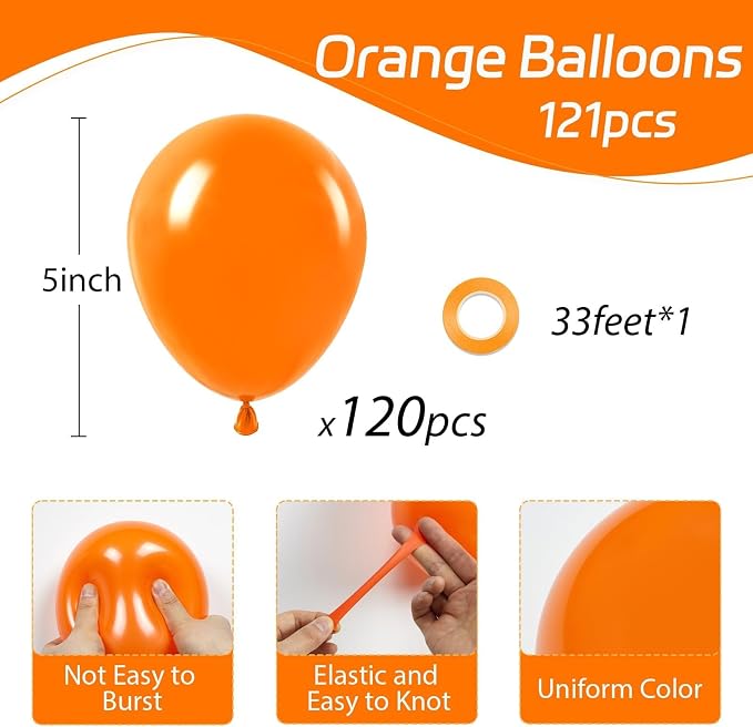 Awenztech 120pcs 5 inch Orange Latex Balloons | Graduation, Birthday Party - Image 3
