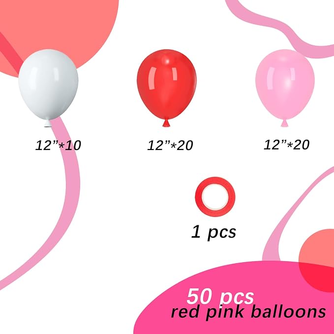 Red and Pink Latex Balloons, Birthday Party Decorations - Image 2
