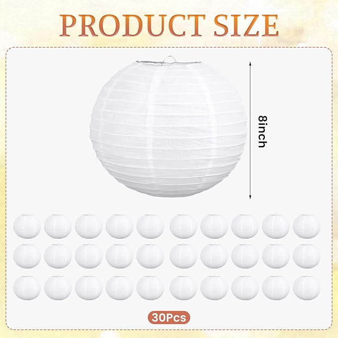 30 Pcs 8 Inch White Paper Lanterns Party Decorations - Image 2
