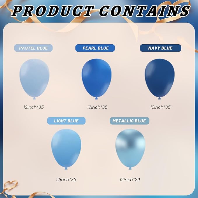 160Pcs 12 Inch Metallic Blue Balloons Chrome Navy Pearl Pastel Macaron Light - Image 2