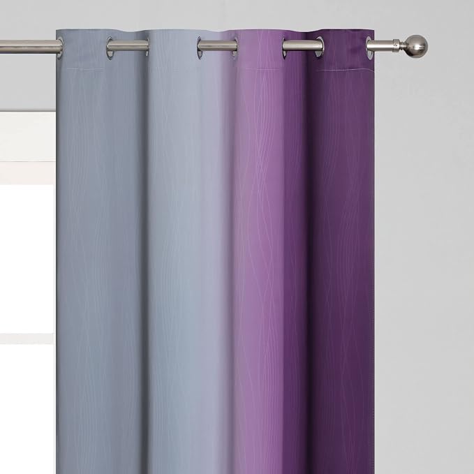 Purple and Grey Blackout Curtains 84 Inches Long, Ombre and Wavy Line Pattern - Image 4