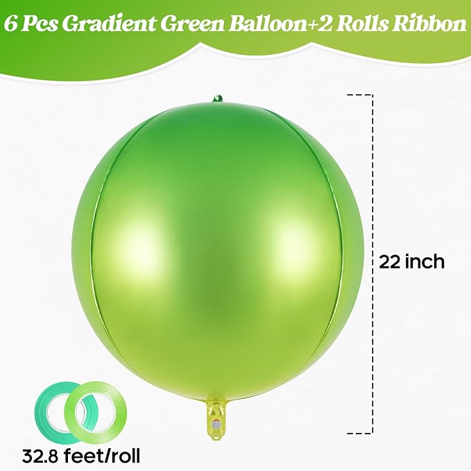 Metallic Gradient Green Balloons, 22 Inch Large Sphere Round Balloons - Image 3