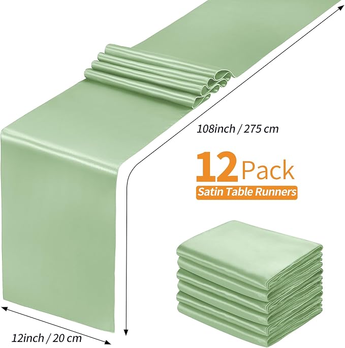 SiinvdaBZX 12 Pcs Sage Green Satin Table Runner 12 x 108 inches Long | Bright - Image 4