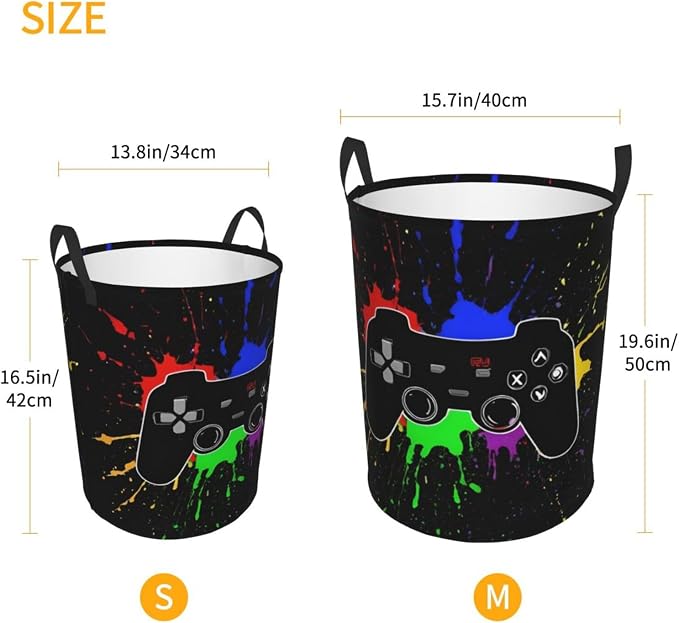 38l Round Laundry Hamper Game Joystick Storage Basket Waterproof Coating - Image 4