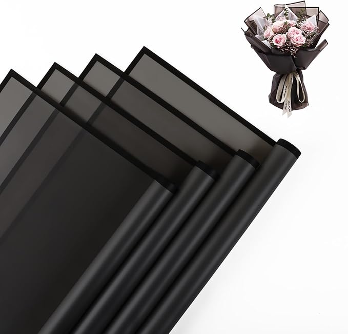 NESCCI 20 Sheet Flower Wrapping Paper - Waterproof Floral Bouquet Wrapping Paper, Florist Supplies Packaging Paper for Wedding Birthday Gift DIY (Translucent Black)