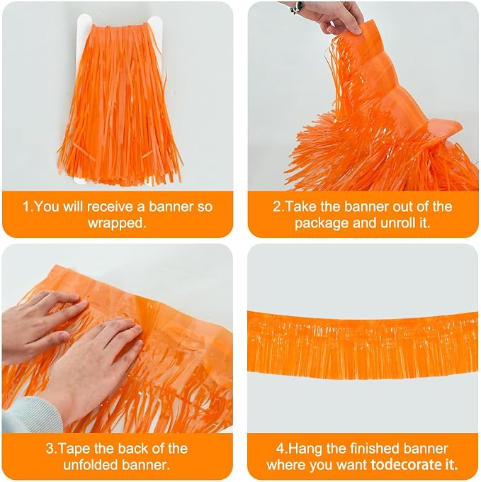 BEISHIDA Orange Fringe Garland Banner 3Pack 30ft Wall Tinsel Foil Streamers | - Image 3