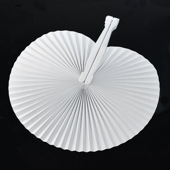 36 Pack Folding Paper Fans Round Shape Handheld Fans Plastic Handle Wedding - Image 2