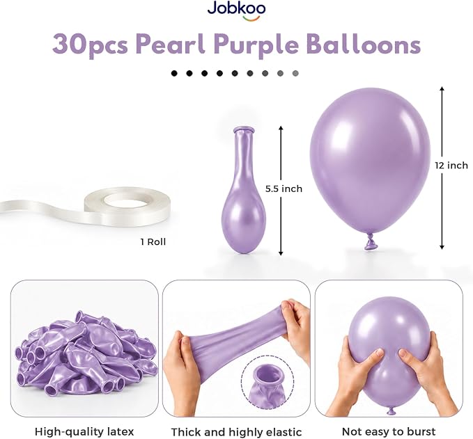 Jobkoo Pearl Purple Balloons 12 inch, Pastel Light Purple Party Balloon | - Image 2