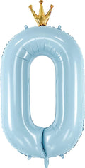 Number 0 Foil Balloon with Crown, 40-Inch Light Blue | Light blue number 0 foil by GifloonOfficial