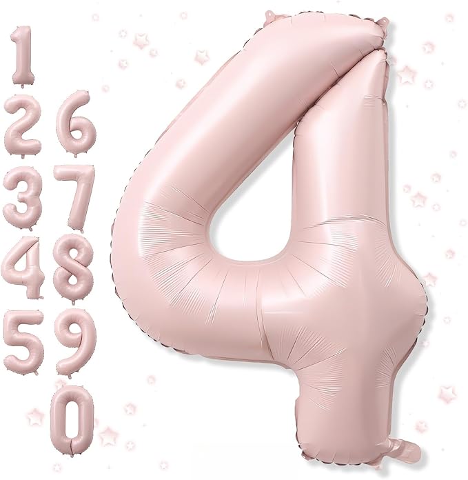 Foil 4 Balloon, Dusty Light Pink Big Number 4 Balloons by Froova