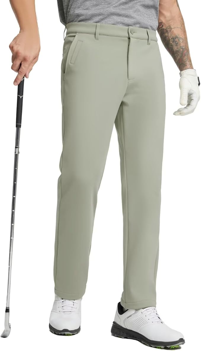 M MAELREG Golf Fleece Lined Pants Men Softshell Water-Resistant Workout Casual Outdoor Hiking Insulated Winter Pants for Men