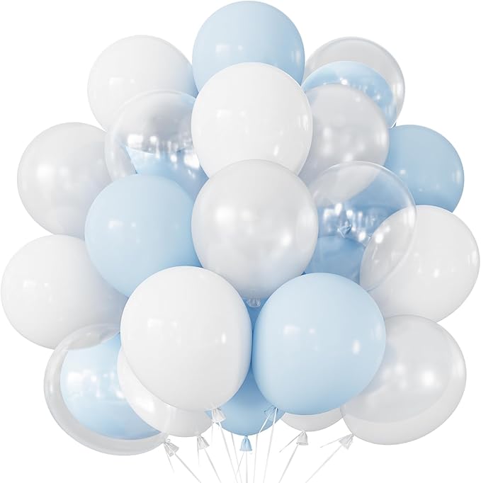 Light Blue and White Balloons, Photo Backdrop | 50PCS 12 Inch Blue and White by Adeyoo