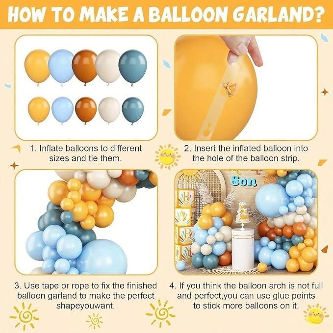 Here Comes the Son Balloon Arch Kit, Retro Blue Yellow Boho Balloon Garland - Image 7