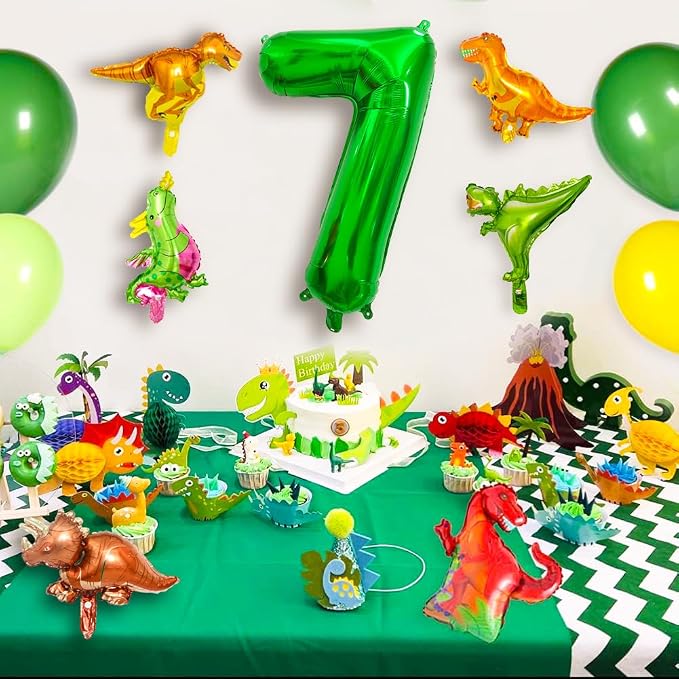 LilyZheng Large Dinosaur Balloon Number 7, 40 Inch Dark Green Foil Balloon - Image 6