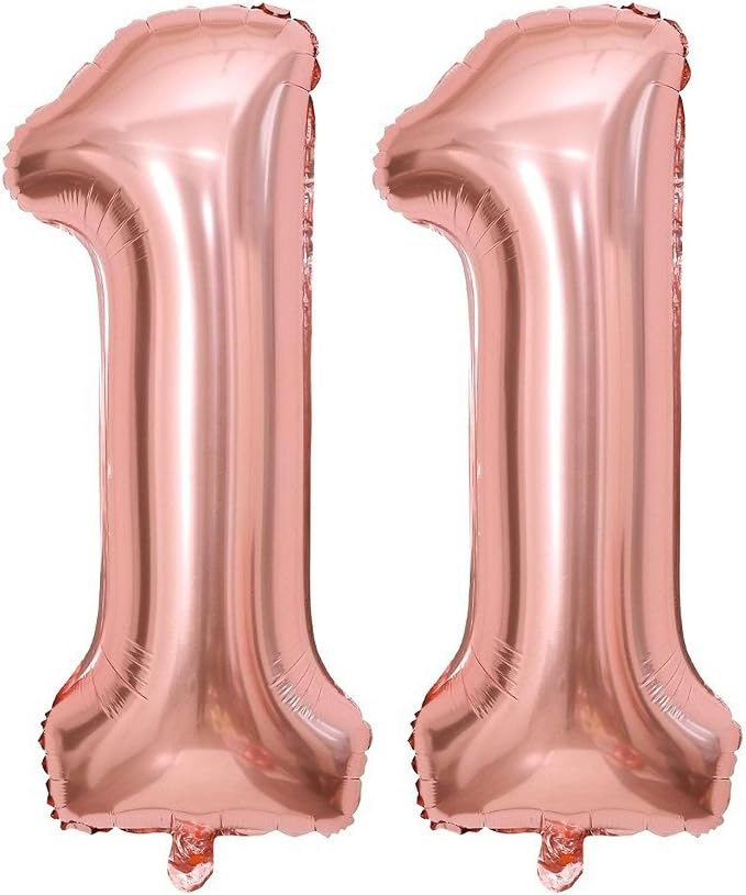 Rose Gold 11 Number Balloons, 40 Inch Giant Number 11 Balloons Foil Mylar by Lovoir