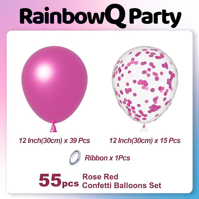 RainbowQ Metallic Hot Pink Balloons 55Pcs 12 Inch Confetti Helium Balloon | - Image 3