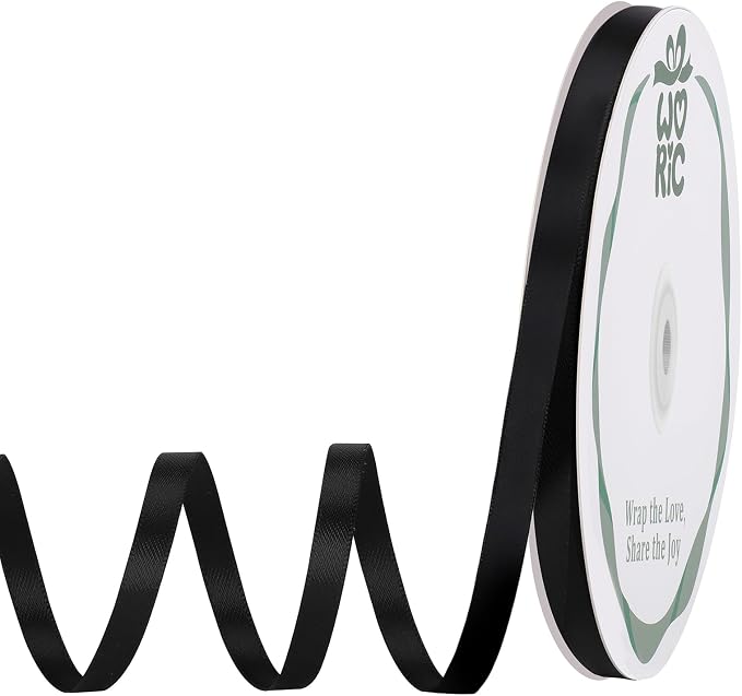 woric Double Faced 1/4 Inch 60 Yards Black Satin Ribbon Thin Ribbon | Soft Easy by woric