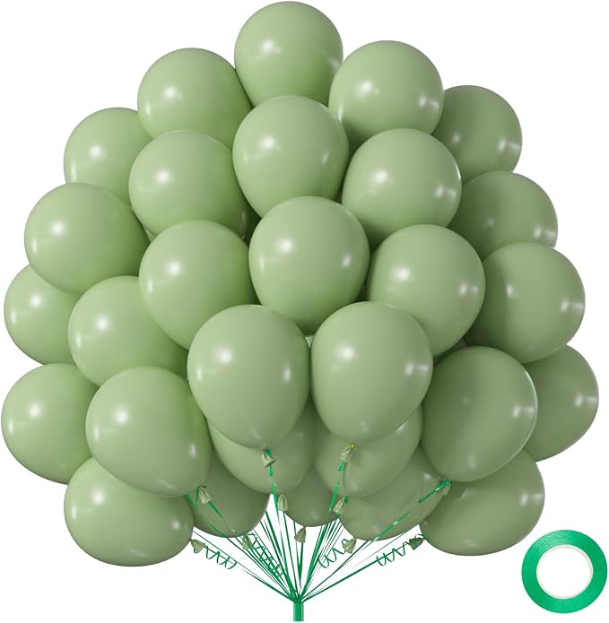 50pcs Sage Green Balloons 12 Inch, Matte Olive Eucalyptus Green Latex Balloon by Q%26High+Life