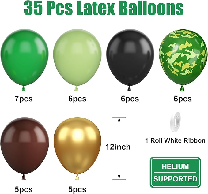 Green and Brown Balloons, 12 Inch Camo Balloons Brown, Sage Green and Metallic - Image 2